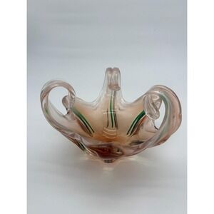 Vintage Murano Art Glass Amber Centerpiece Bowl Jordan Imports Label Italy V8